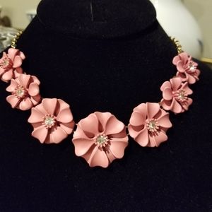 Pink Flowers and Crystals Chunky Necklace